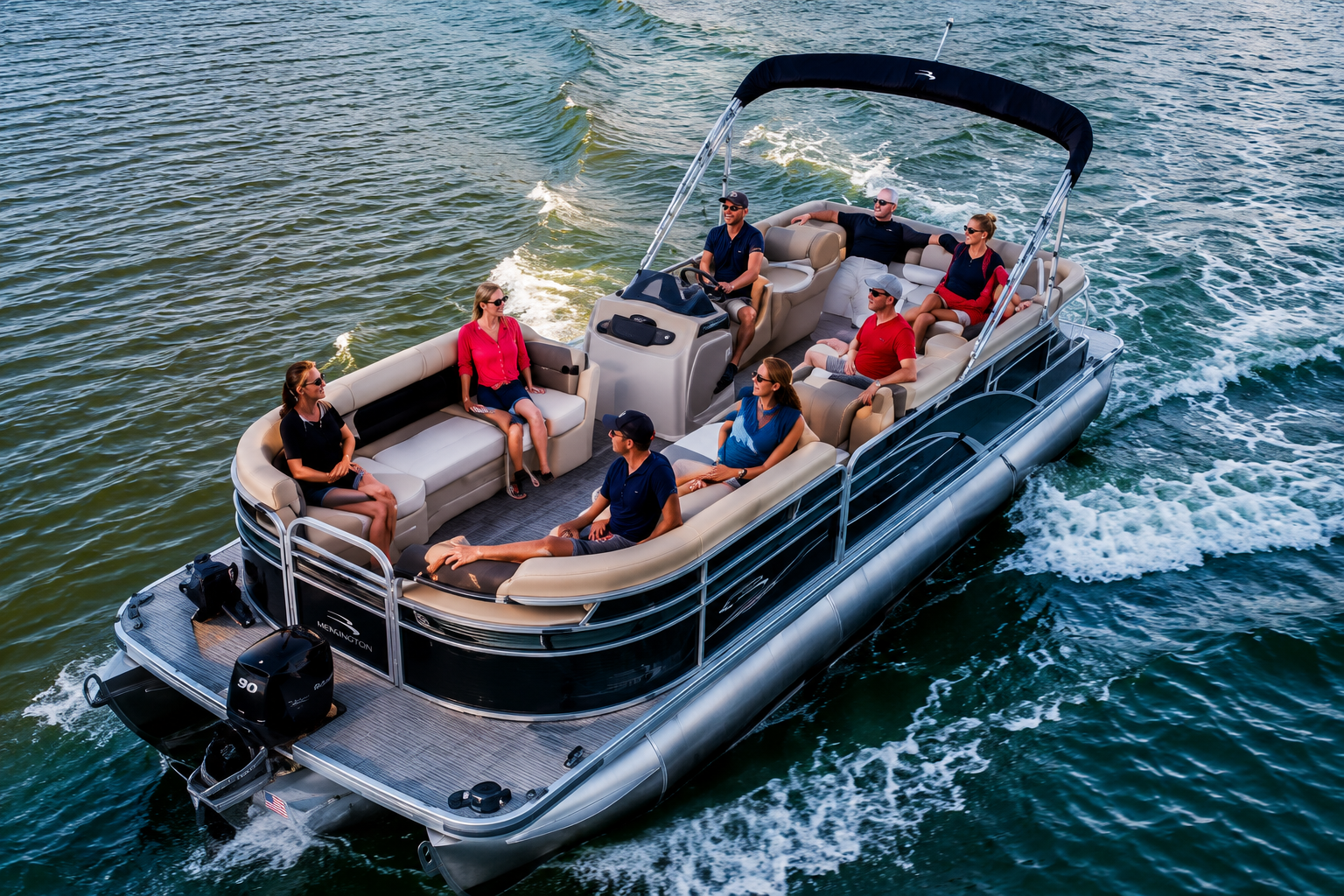 Family enjoying a pontoon rental on Balsam Lake